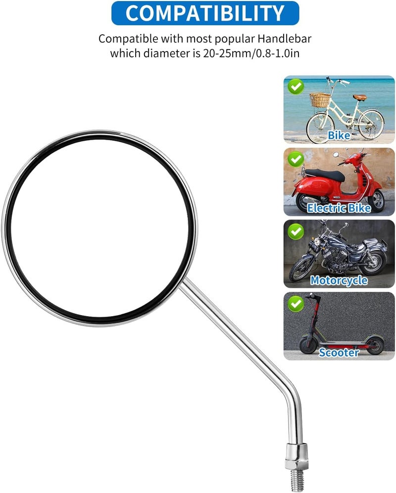 JULAI Bike Handlebar Rearview Mirror, Universal Adjustable Rotatable Vintage Safe Clear Mirror for Mountain Road Bike Bicycle ebike Motorcycle Scooter with 8mm Bolt (1 Pair Convex) - Image 4